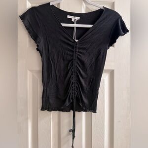 Black Ruched V-Neck Top